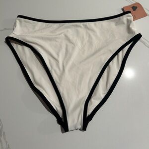 XL - High-Waist Off-White Bikini Bottom with Black Trim